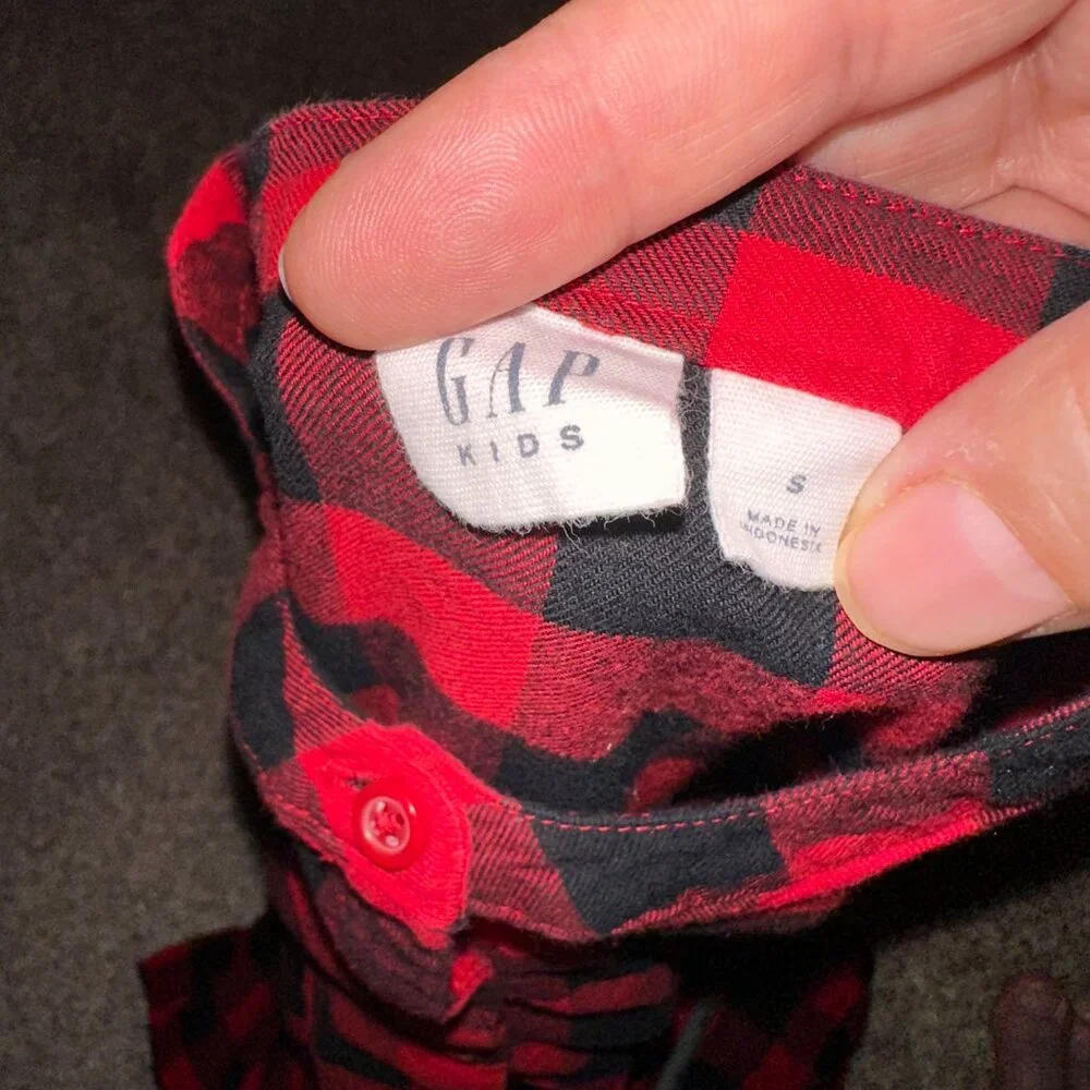 GAP KIDS red and black buffalo check button front DRESS size S 6/7
